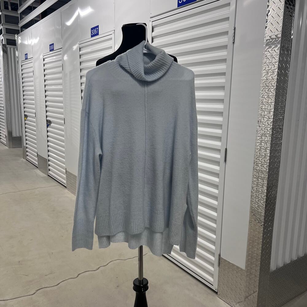 Athleta Cowl Neck Sweater Size Large Light Blue Wool Blend Pullover Fall Winter